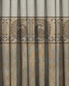 Designer curtains -  Elegant Grey and Gold Embroidered Curtains with Traditional Peacock Motif