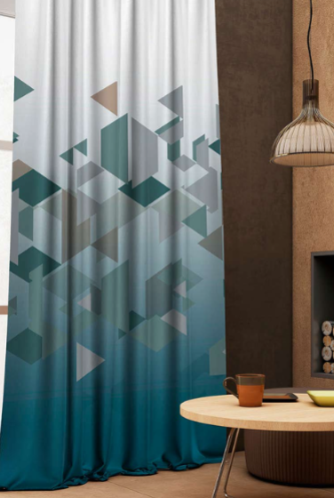 Designer curtains -  Modern Geometric Teal and Grey Curtain