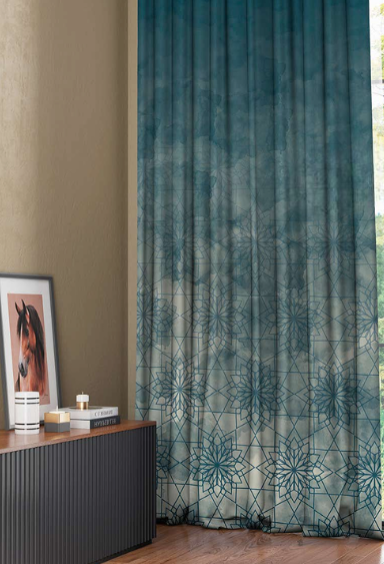 Designer curtains - Blue Ombre Curtains with Intricate Geometric Pattern