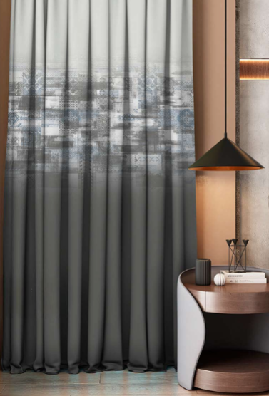 Designer curtains - Gray Ombre Curtains with Abstract Urban Design