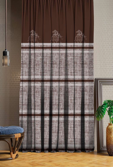 Designer curtains - Brown and Beige Curtains with Classic Embroidery and Striped Pattern