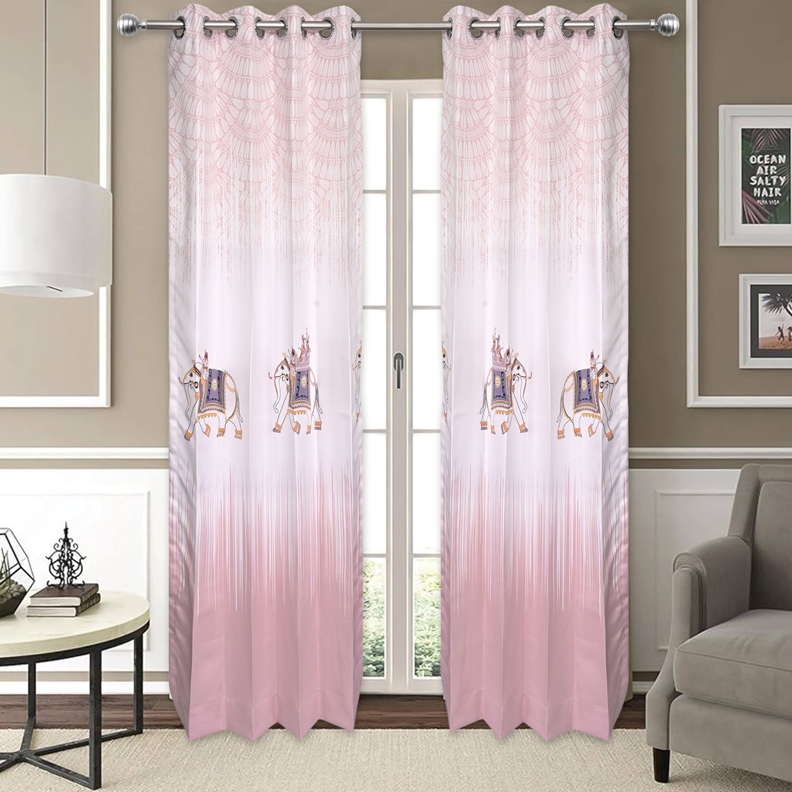 Premium Printed Fabric Curtain -  Majestic Elephants