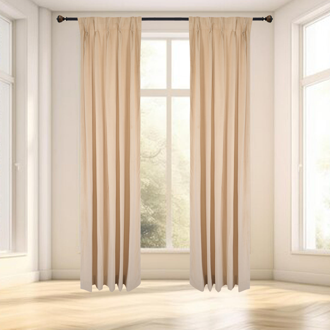 Plain Velvet Curtains - Beige