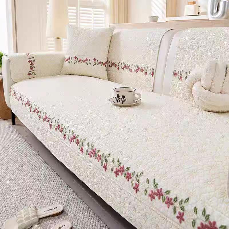 Luxury 100% Cotton Quilted Sofa Cover | Modern &amp; Minimalist | Anti-Skid Slipcover | Soft Breathable Couch Protector