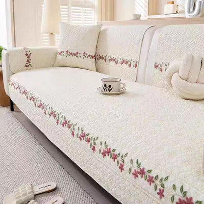 Luxury 100% Cotton Quilted Sofa Cover | Modern &amp; Minimalist | Anti-Skid Slipcover | Soft Breathable Couch Protector