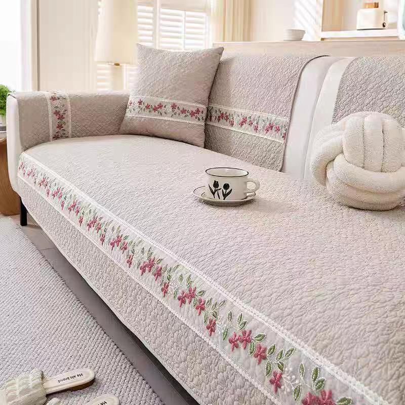 Luxury 100% Cotton Quilted Sofa Cover | Modern &amp; Minimalist | Anti-Skid Slipcover | Soft Breathable Couch Protector