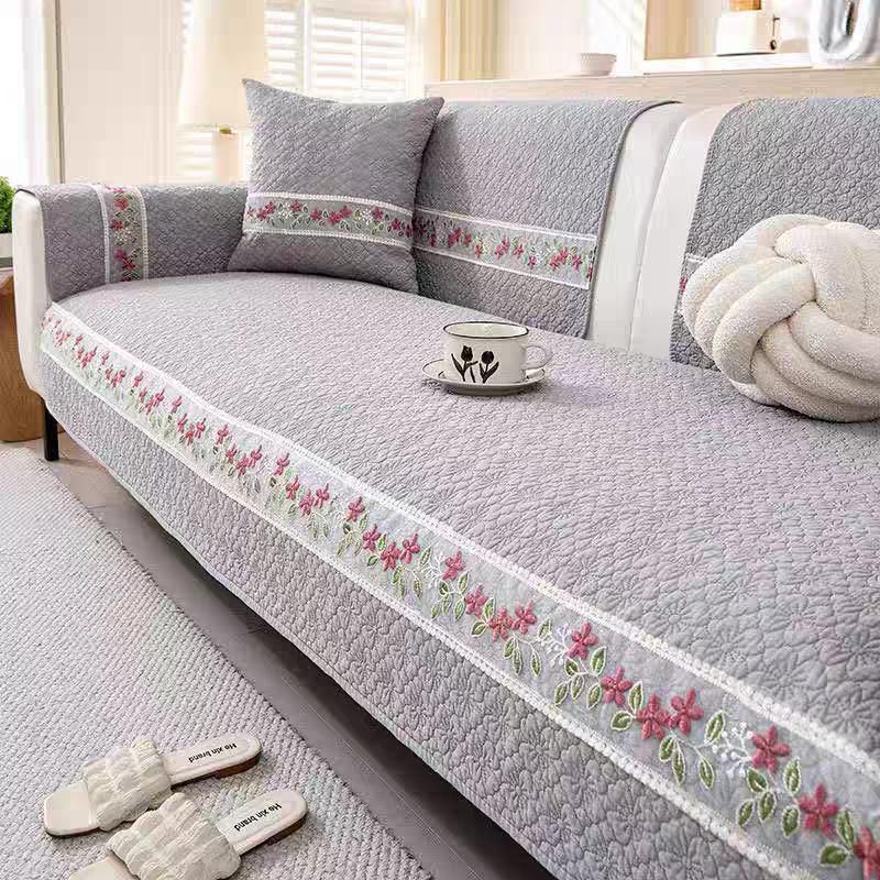 Luxury 100% Cotton Quilted Sofa Cover | Modern &amp; Minimalist | Anti-Skid Slipcover | Soft Breathable Couch Protector