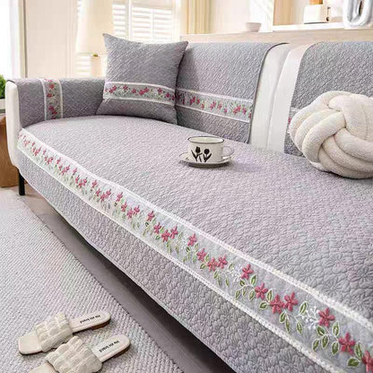 Luxury 100% Cotton Quilted Sofa Cover | Modern &amp; Minimalist | Anti-Skid Slipcover | Soft Breathable Couch Protector