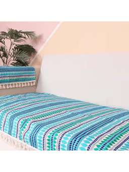 Handwoven Ethnic Stripe Sofa Cover - Aqua Breeze