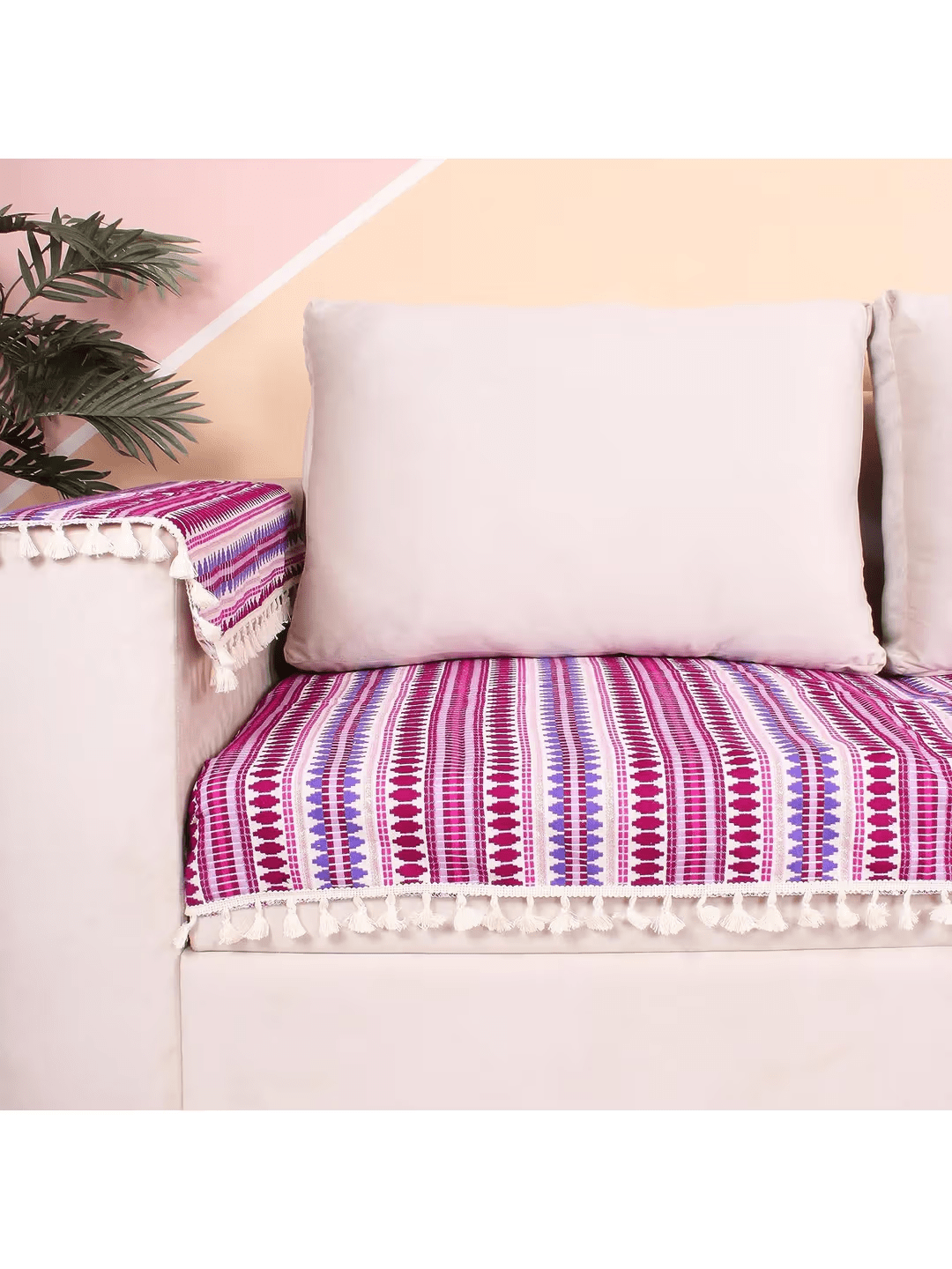 Handwoven Ethnic Stripe Sofa Cover - Mauve Mosaic