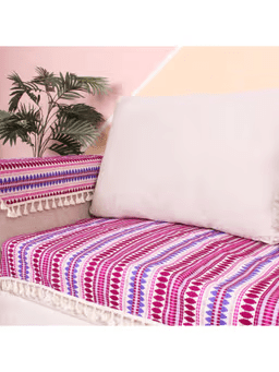 Handwoven Ethnic Stripe Sofa Cover - Mauve Mosaic