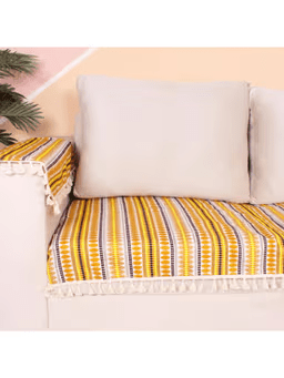 Handwoven Ethnic Stripe Sofa Cover - Mellow Yellow