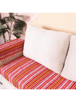 Handwoven Ethnic Stripe Sofa Cover - Sizzling Scarlet