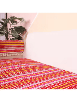 Handwoven Ethnic Stripe Sofa Cover - Sizzling Scarlet